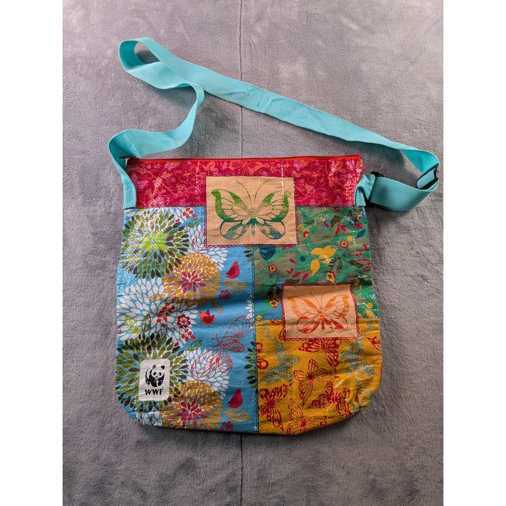 WWF World Wildlife Fund Recycled Patchwork Butterfly Crossbody Bag Multicolor